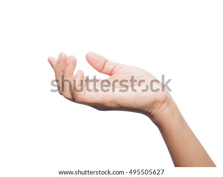 empty female hand on white background.