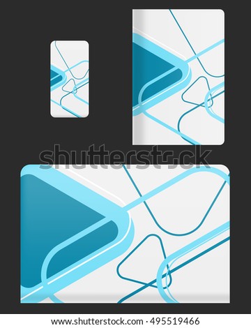 Mockup covers for technology device. Template case or sticker for mobile phone, tablet and laptop. Vector illustration for branding, advertising, business and corporate identity.