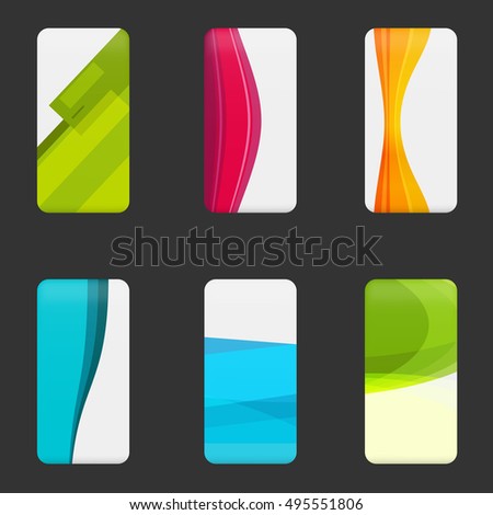 Set mockup covers for smartphone. Template case or sticker for technology device, branding, advertising, business and corporate identity. Vector illustration mobile phone.