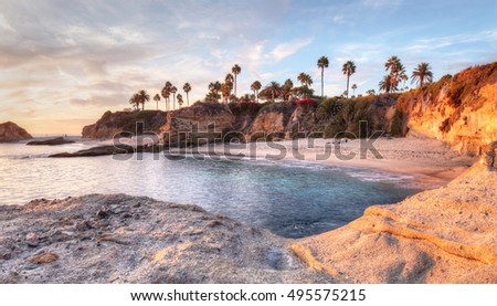 Sunset view of Treasure Island Beach at the Montage in Laguna Beach, California, United States Royalty-Free Stock Photo #495575215
