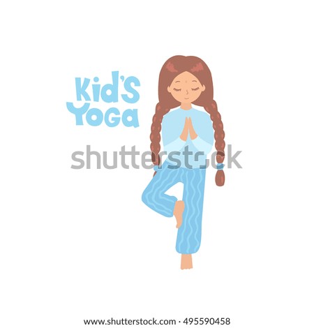 Cute girl doing yoga exercises. Gymnastics for children and healthy lifestyle. Vector illustration.