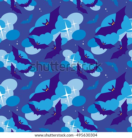 Seamless pattern with bats. Original  background for greeting cards, invitations, prints. Raster clip art.