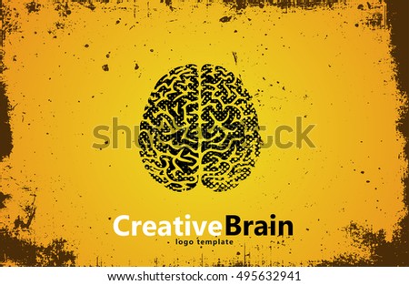 Brain logo design. Creative brain. Grunge style brain