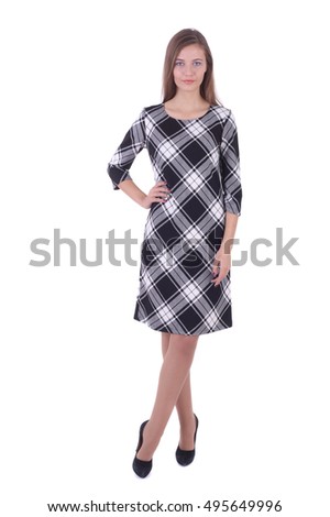 young fashion girl wearing squared dress