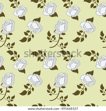 Seamless pattern with white roses. Raster clip art.
