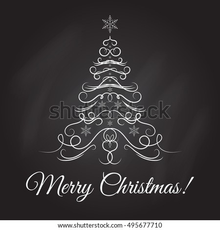 Decorative Christmas tree, vintage style. Vector illustration