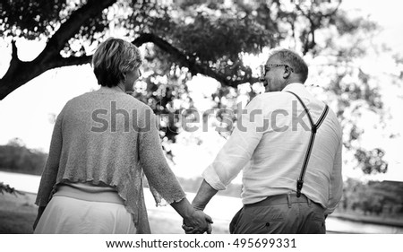 Olderly Couple Happiness Romantic Park Concept
