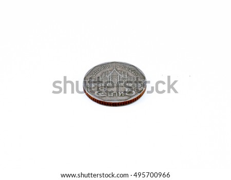 Thailand circulating coins isolated on white background, Coins of Thailand.