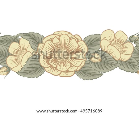 Floral print with roses and leaves. Vintage flower.