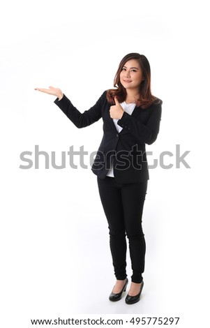 The Asian woman on the white background.
