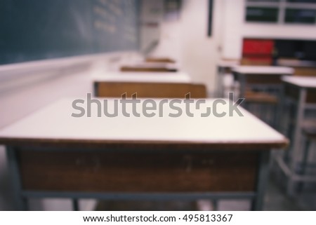 classroom table blurred background. 