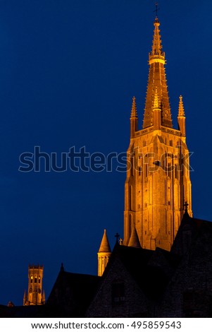 The Church of Our Lady in Bruges at night