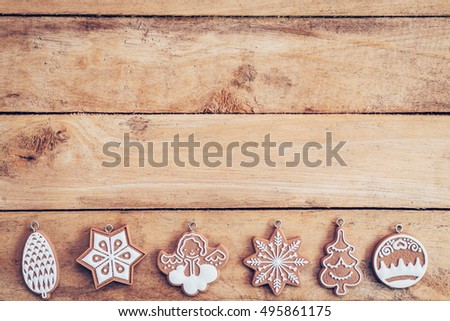 Christmas decoration with snowflake on table wood with copy space