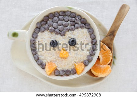 Penguin porridge oatmeal breakfast , Fun Christmas food art for kids