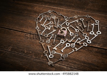 Valentine heart from different old keys, the concept of love

