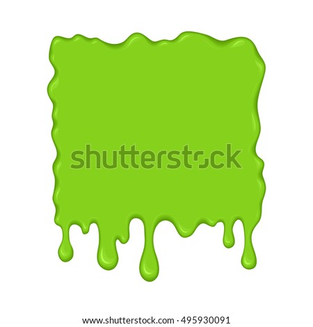 Vector illustration - slime drips and flowing. Abstract green splash liquid. Halloween banner in cartoon style. Stain shape isolated on white background