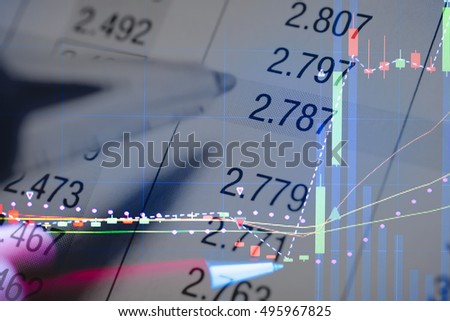 Close-up computer monitor with trading software is showing profits and gains . Multiple exposure photography. - Wealth management concept.