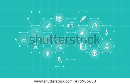 vector medical and health icons and business network background concept