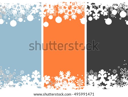 Set Of Winter Holiday Christmas And New Year Wooden Background With Snowflakes And Christmas Balls