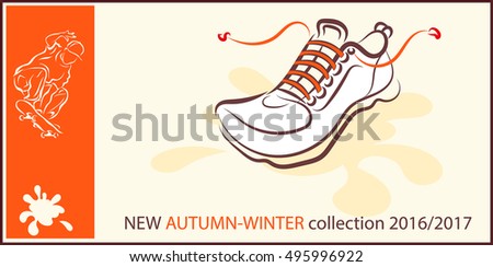 Sport shoes. Sneakers. Advertising. Background