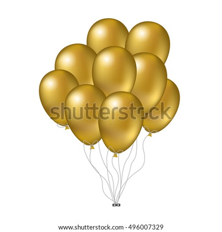 Gold balloons greeting present set for party and holiday. vector illustration of elegant 3d air balls gift. decoration design elements
