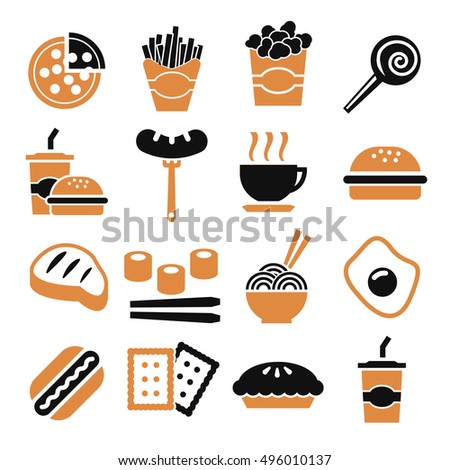 fast food, snack icon set