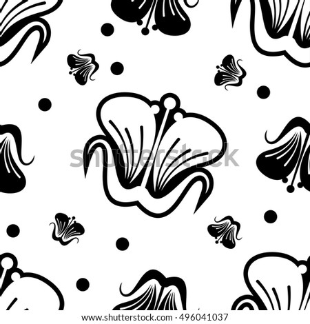 Seamless pattern with abstract outline flowers on a white background. Vector clip art.