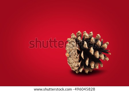 Festive cone on red background. Greeting Christmas card cocept