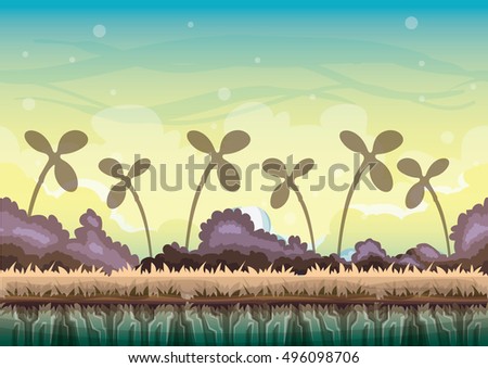 cartoon vector nature landscape background with separated layers for game art and animation design asset in 2d graphic