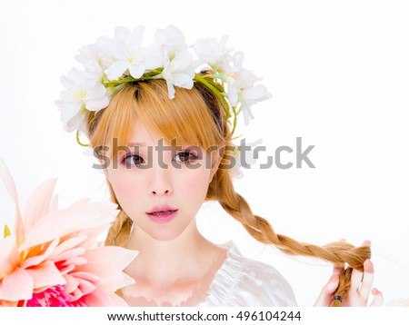smile  woman with flowers , japanese style