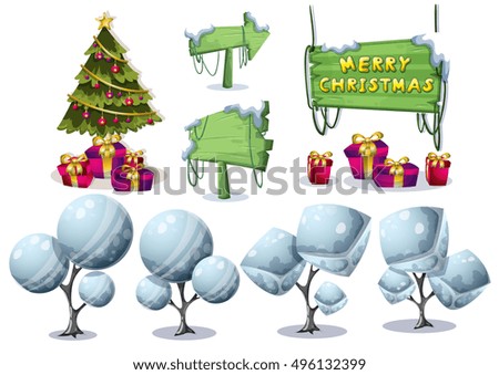 cartoon vector christmas landscape object with separated layers for game and animation game design asset in 2d graphic