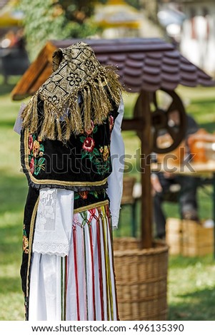 Detail of traditional Romanian folk costume worn by women from Bistrita-Nasaud area, Romania.
