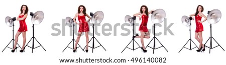 Woman wearing red dress isolated on white