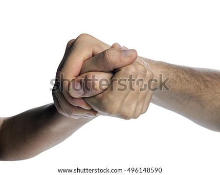 Struggle between the two rivals (arm wrestling). Image is  isolated on white background.