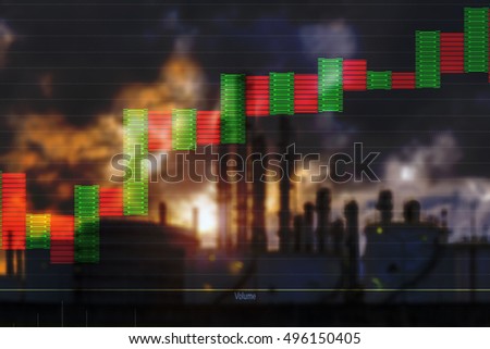 Oil and Gas Finance  concept  , Oil stock market  graph showing  Uptrend  of oil prices in the market and refinery background .