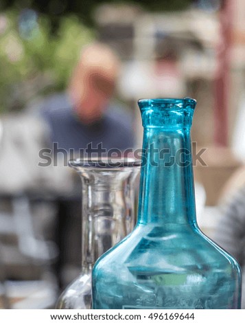 restaurant, bottle of water to eat