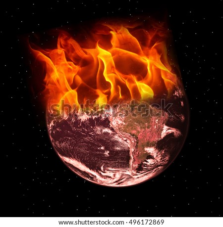 Burning Planet Earth in the space - elements of this Image furnished By NASA. Apocalypse and fire

