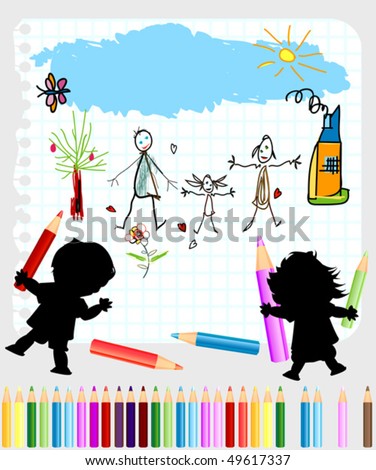little boy and girl drawing on a note book paper