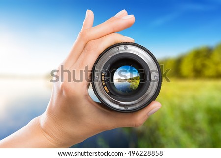 photography view camera photographer lens lense through video photo digital glass hand blurred focus people concept - stock image