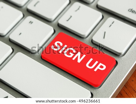 concept of Modern Keyboard. Metallic Keyboard with the words SIGN UP