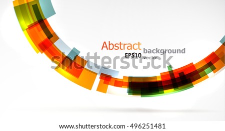 Abstract vector colorful background with bright floating shapes isolated on white. Dynamic composition with a circle section and header text sample.