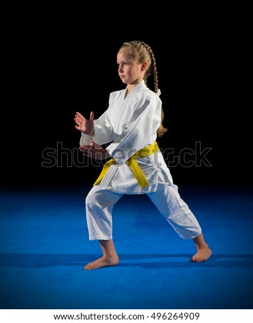 Little girl martial arts fighter isolated