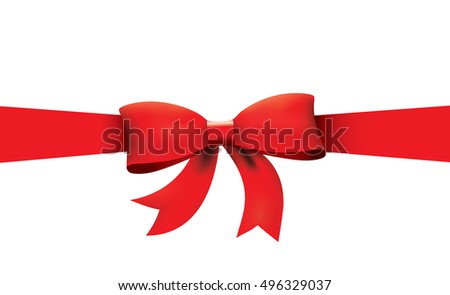 Red ribbon with bow on a white background