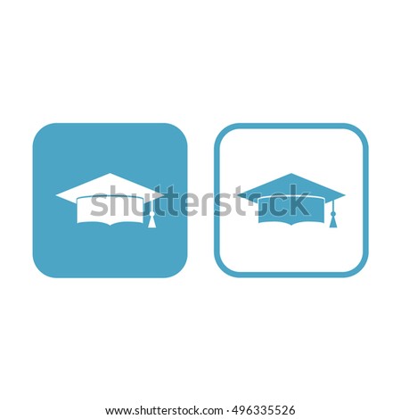 Graduation hat icon vector illustration. White and blue