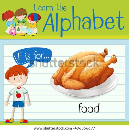 Flashcard letter F is for food illustration