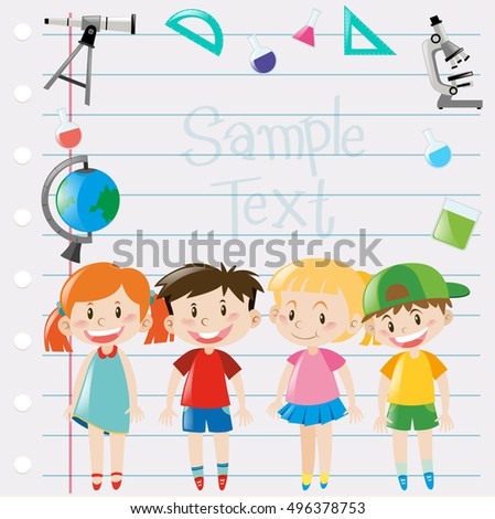Paper design with kids and science equipment illustration