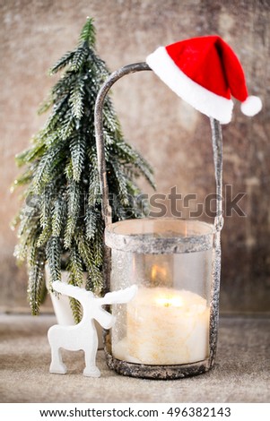Cristmas decoration, greeting card. Candlestick. Christmas lantern. 