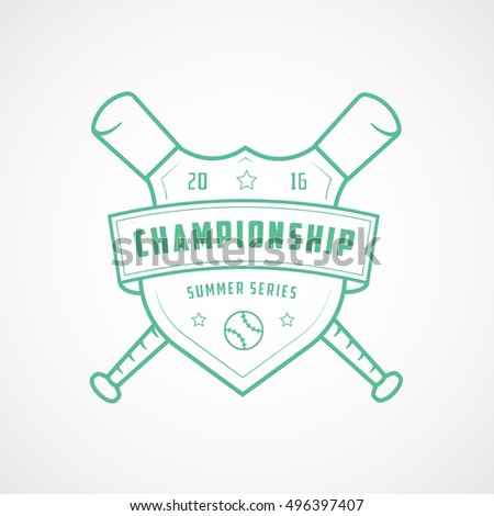 Baseball Championship Emblem Green Line Icon On White Background