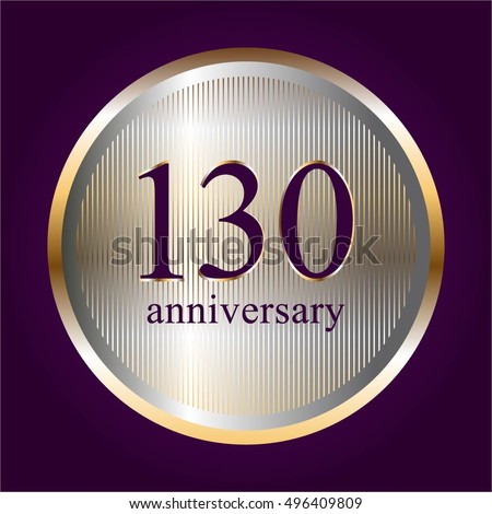 Vector illustration of One hundred and thirty (130 th) anniversary. Silver and gold pattern on a purple background.