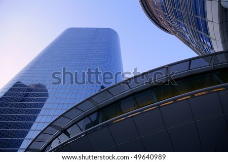 Blue mirror glass facade skyscraper buildings city of Houston Texas